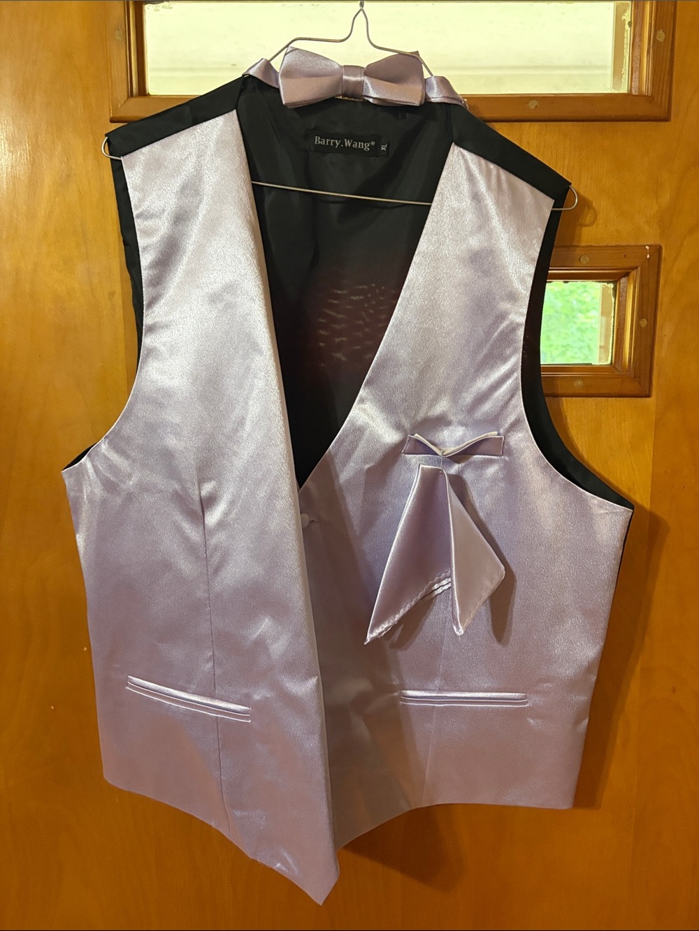 Men’s Lavender Satin Vest with Bow Tie and Handkerchief